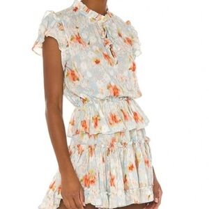 MISA Los Angeles LILIAN Blue Floral Ruffle Mini Dress XS